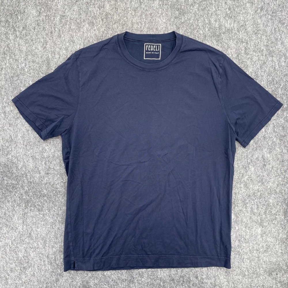Fedeli Shirt Mens 58 3XL Navy Blue Cotton Crew Neck Short Sleeve Italy